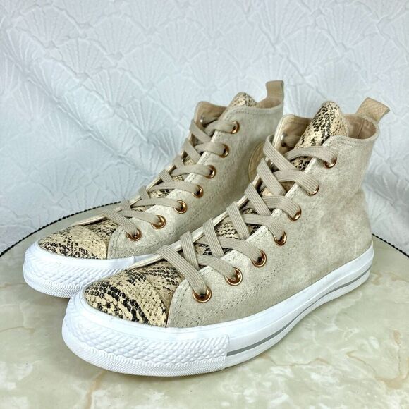 Converse High Top Sneakers Womens Size 7 Beige Suede Snakeprint Streetwear Shoes - Picture 5 of 12
